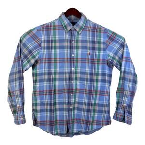 Polo Ralph Lauren Mens Blue Large Plaid Flannel Double Faced Chambray Lining